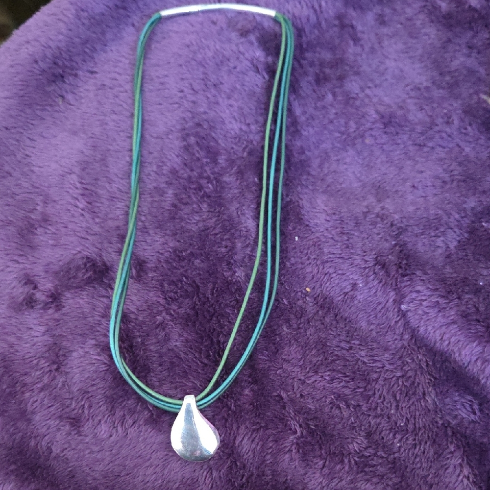 Sterling Silver Pendant Drop Leather Band Necklace